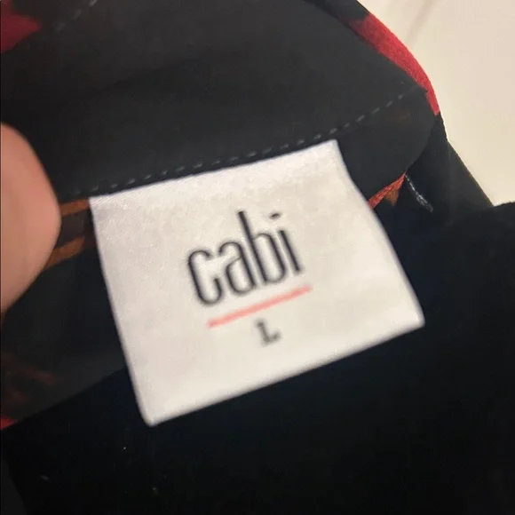CAbi Floral Blouse in Black with Red and Orange Accents B - Picture 2 of 5